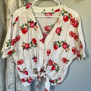 Button up pomegranate crop blouse